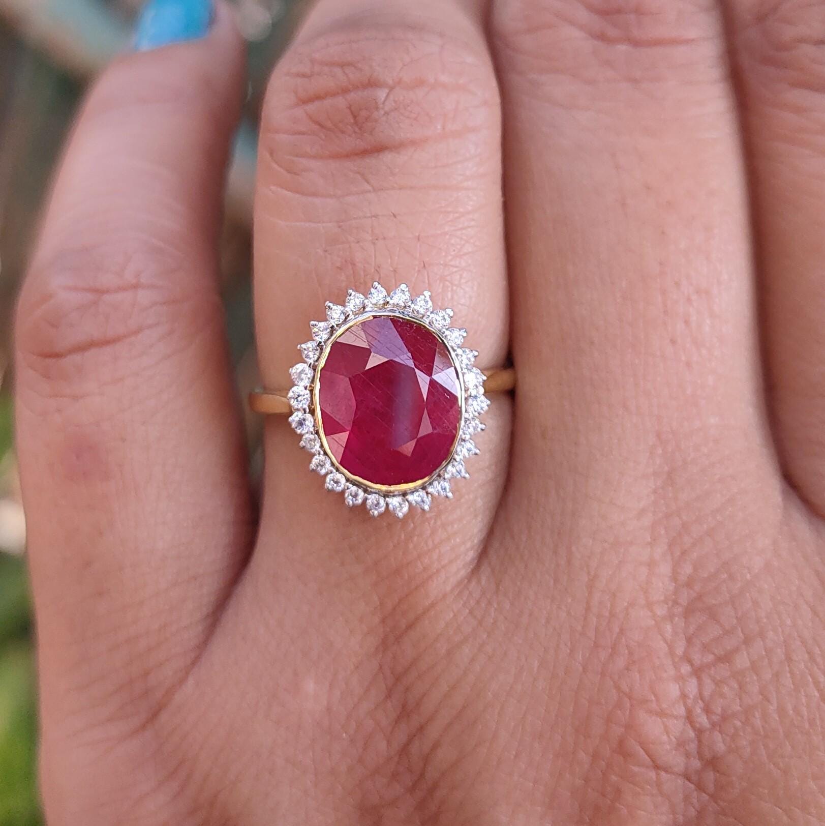 5 carat ruby ring, red ruby diamond ring for girls, women ruby