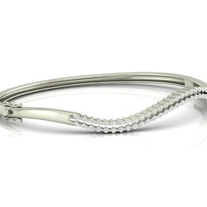 18K White Gold Diamond Bangle Bracelet – Genuine Natural Solid Gold Diamond Bracelet for Her, Authentic Diamond Bracelet Bracelet for Women