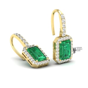 Pendientes colgantes de diamantes con halo de esmeralda natural, pendientes colgantes de esmeralda como muestra de amor para un regalo especial, pendientes de esmeralda vívida de Zambia.