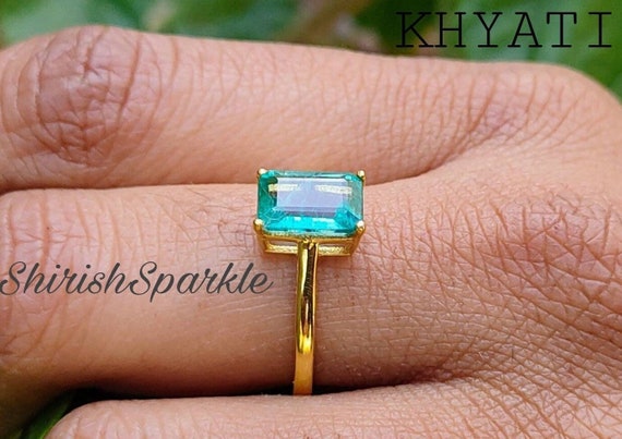 1.50crt Natural Emerald Engagement Ring With 14k Sold Gold Real