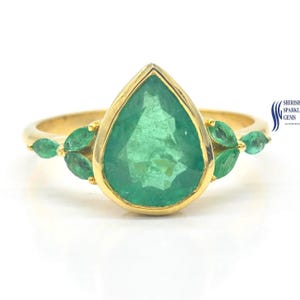 Emerald Ring / natural emerald gold ring / Pear emerald bezel setting ring / genuine certified emerald ring for gift / aaa emerald gold ring