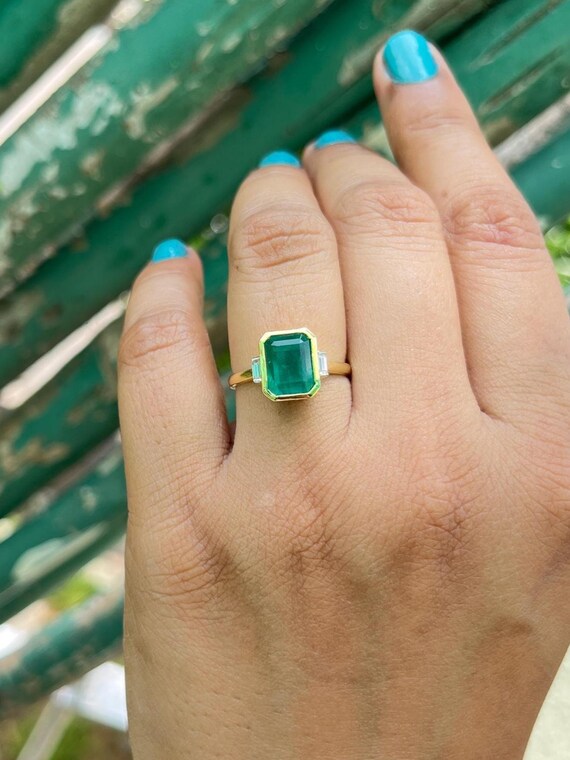 Bague Rectangulaire émeraude Verte Et Bleu Turquoise – Zircon 7x9 Mm En Argent Sterling Taille 49