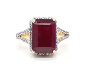 14kt Goldring – Verlobungsring mit natürlichem Rubin und Diamanten