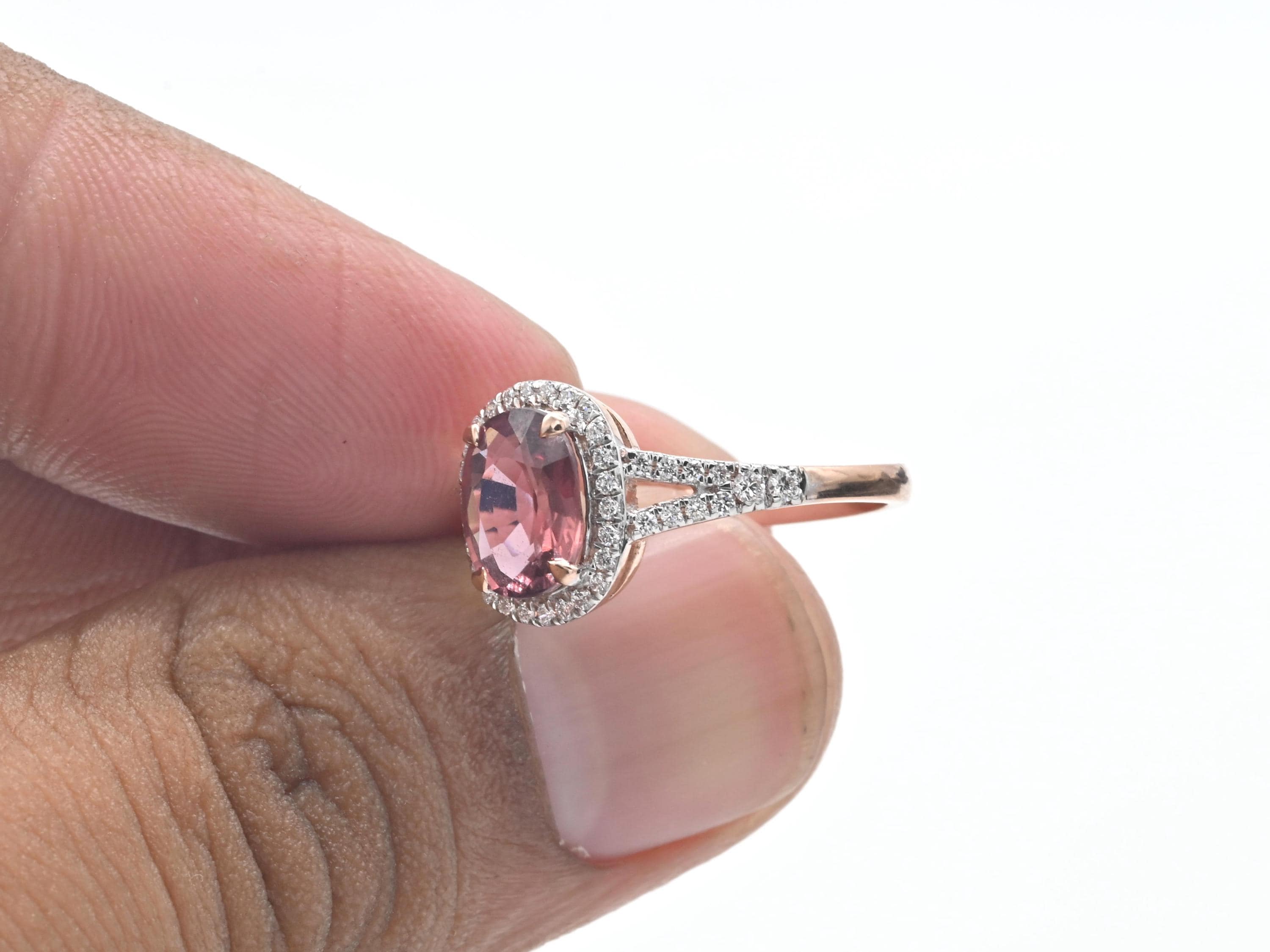 天然ピンクサファイアダイヤモンドリング - ヴィンテージカットの天然
