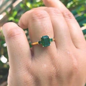 Darker green emerald light weight ring for women gift, beautiful green emerald solid gold ring, present Minimalist personalized present