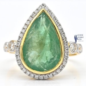 4 carat emerald ring / pear cut emerald ring / green emerald gold ring / genuine emerald ring / certified emerald ring  natural emerald ring