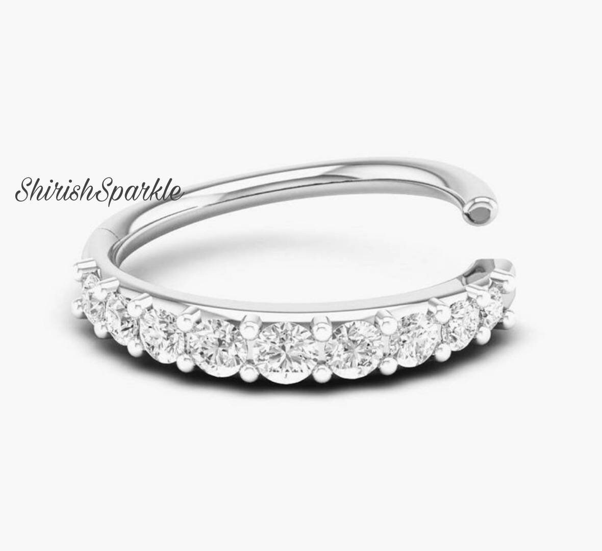 18k White Gold Nose Ring Real Diamond Natural Diamond Noser Etsy