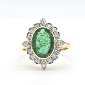 Natural Emerald Diamond Engagement Ring for her Genuine emerald diamond wedding anniversary gift ring Oval emerald diamond halo ring