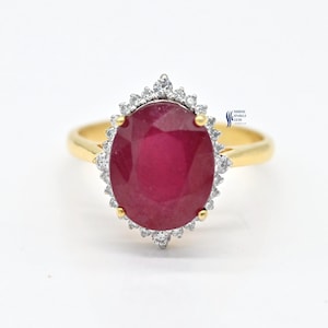 14K Solid Gold Ruby Oval Cut July Birthstone Ring – Yellow Gold Anniversary Promise Wedding Ring, Real Gems Ruby Gold Ring, With Certified
