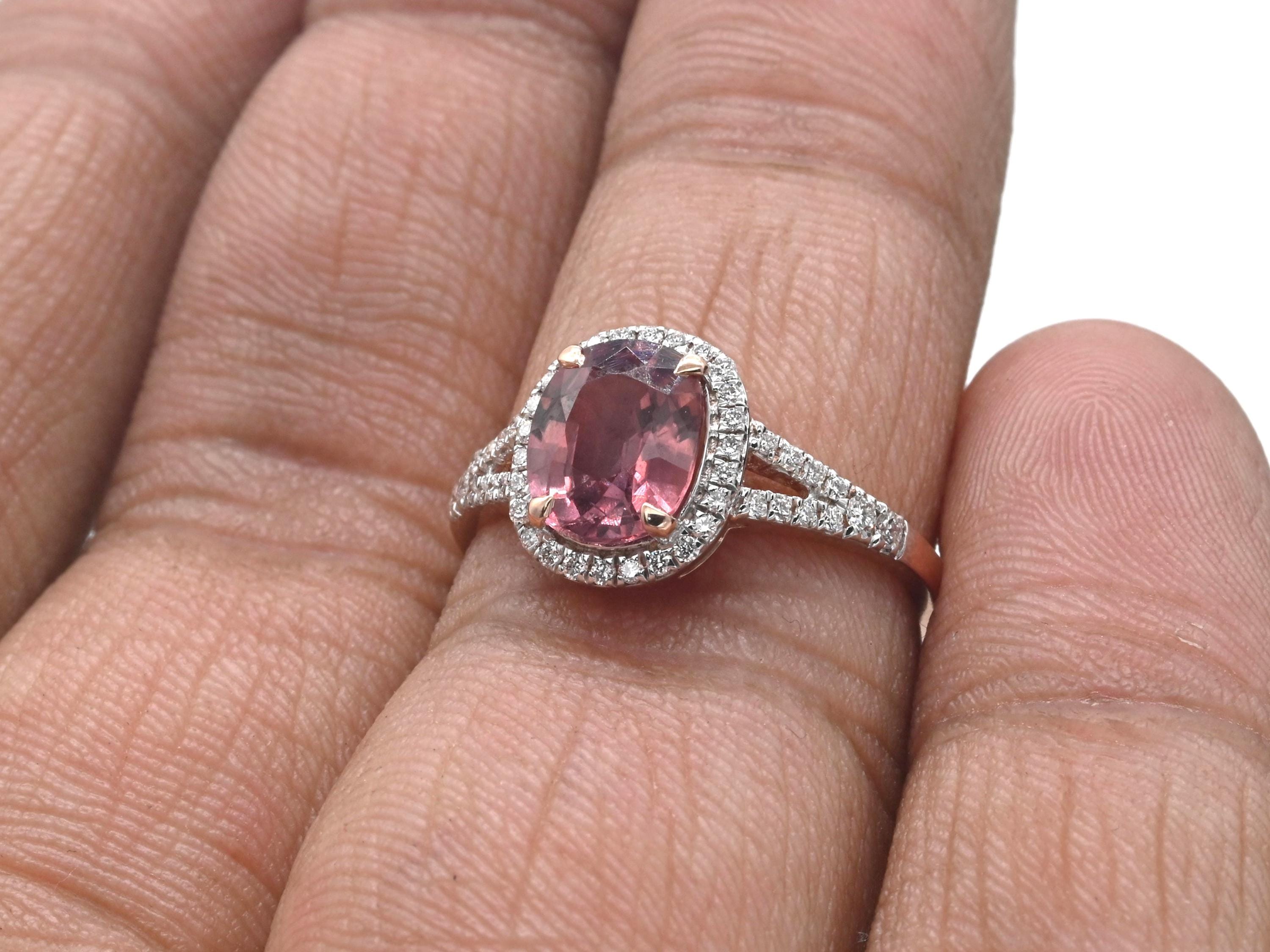 天然ピンクサファイアダイヤモンドリング - ヴィンテージカットの天然