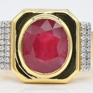 Natural Red Ruby Diamond Men&#39;s Ring Genuine Ruby Diamond Engagement Ring Wedding Anniversary Ring Father&#39;s Day Ruby Ring With Diamonds