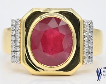 Red Ruby Diamond Men's Ring, Anniversary Gift