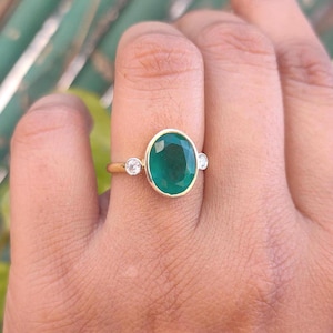 Oval Natural Emerald Ring – Bezel Set Solid Gold Engagement Ring, Elegant Oval Emerald Gold Ring - Shirish Sparkle Gems