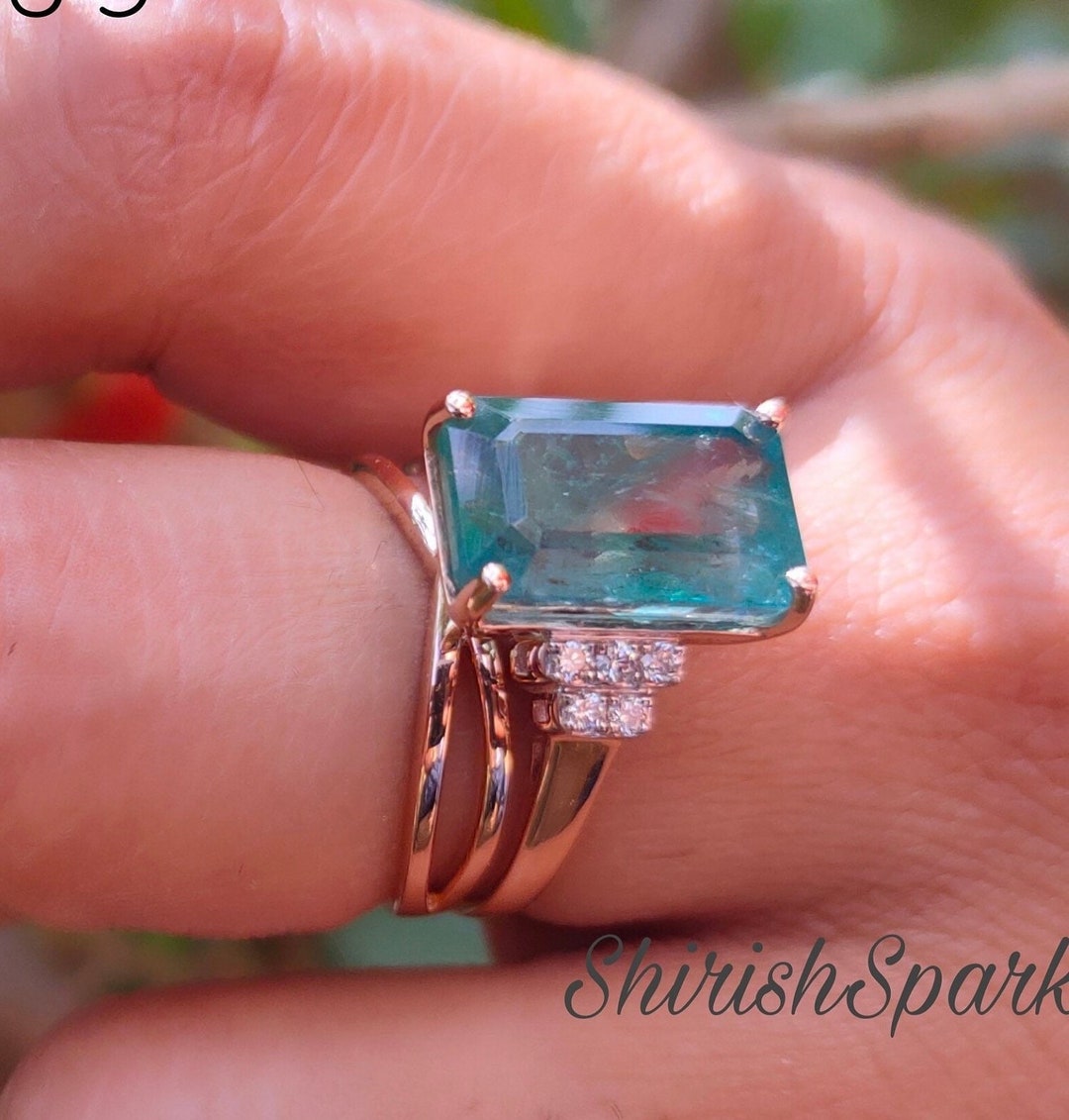 Big Emerald Ring With Wedding Band Mens Emerald Ring Unisex Etsy