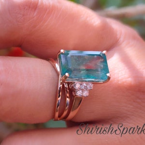 Big Emerald Ring With Wedding Band Mens Emerald Ring Unisex Emerald Ring Natural Emerald Ring Emerald Ring With Wedding Band women emerald
