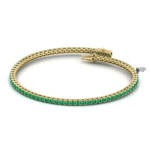 Round emerald tennis bracelet / genuine emerald bracelet / green emerald gold tennis bracelet / certified genuine emerald gold bracelet