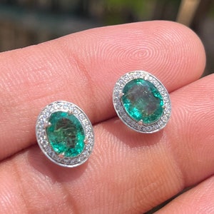Emerald Earring Natural Emerald Natural Diamond Earrings Green Emerald Earring 14k Gold Emerald Stud Earrings