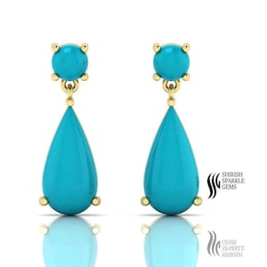 3,6 kt Turquoise bungelende oorbel lange bungel oorbellen lange bruids oorbellen peer drop gouden oorbellen handgemaakte oorbellen voor vrouwen cadeau voor haar