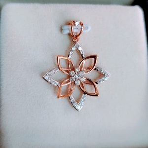 Natural Diamond Pendant Necklace – 14kt Rose & Yellow Gold, Real Diamond Jewelry Gift for Marriage, Anniversary and Special Occasions - IGI