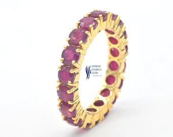 Roter Rubin Goldring / gefüllter Rubin Goldring für Sie / Frauen Ring / roter Rubin Goldring / runder Rubin Goldring / Goldring