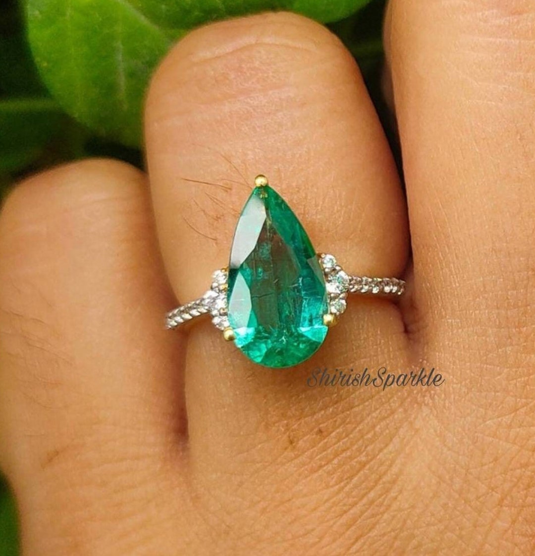 2.83CTW Real Emerald Engagement Ring Real Emerald Tear Shape Emerald ...