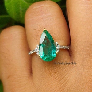 2.83CTW Real Emerald Engagement Ring Real Emerald Tear shape Emerald halo ring Emerald Ring for women Natural Emerald Natural Diamond