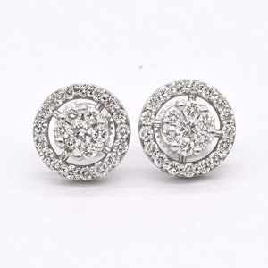 Natural diamond white gold cluster screw back earring genuine diamond white gold screw back earring solitaire diamond halo ear stud