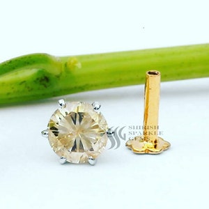 Diamond Nose Piercing – 14kt Solid Gold Natural Diamond Nose Pin, Genuine Flower Nose Stud with Piercing Wire - Shirish Sparkle Gems
