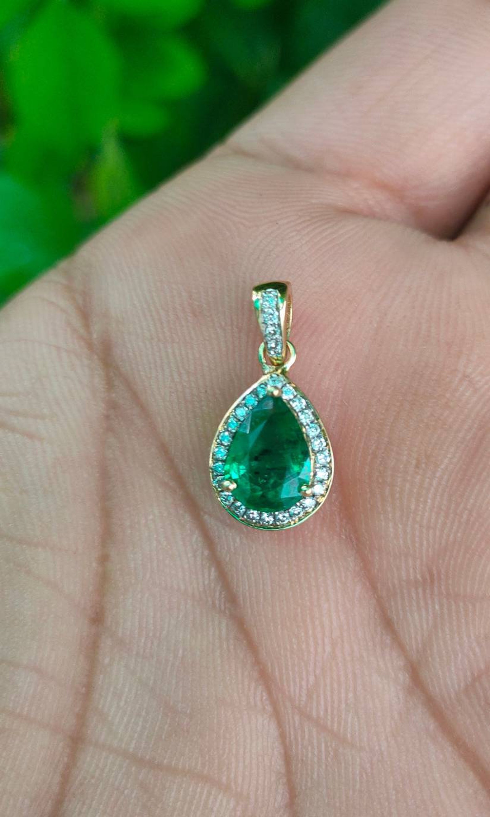 18kt gold Natural Emerald Pendant Real Emerald Necklace Dark | Etsy