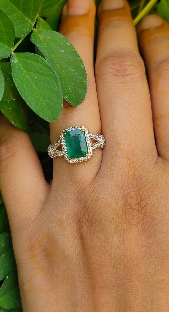 2.20CTW Natural Emerald Engagement Ring Emerald Wedding Ring Etsy Canada
