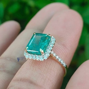 Emerald Engagement Ring Emerald cut emerald Ring Real Emerald Ring natural Emerald Ring octagon Emerald halo ring