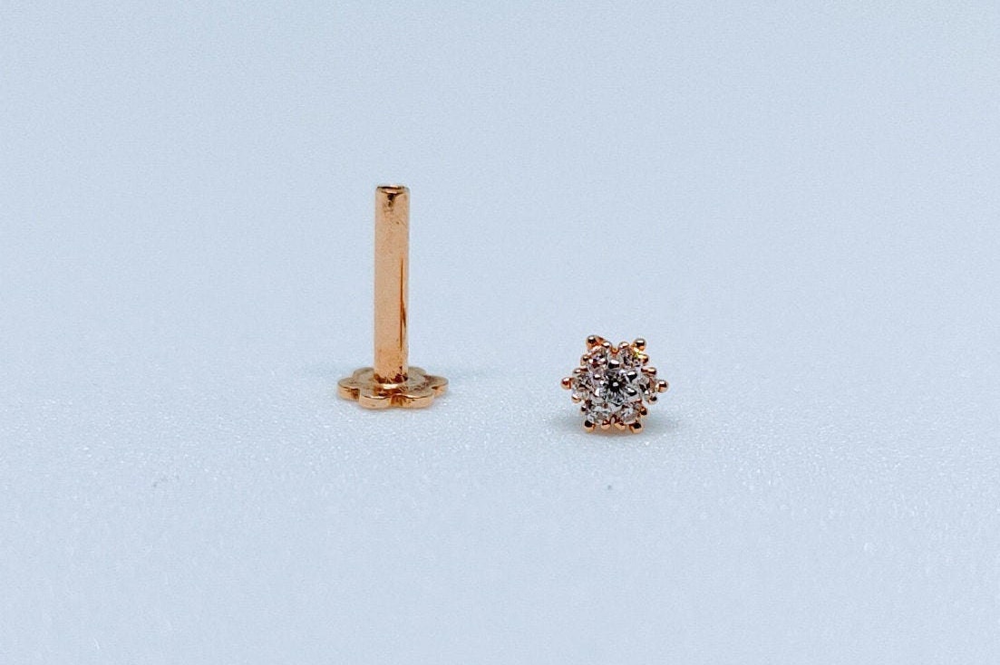 Real Diamond Nose Stud 18kt Gold Nose Piercing Micropave | Etsy