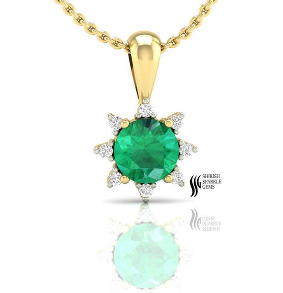 Natural Emerald Diamond Pendant – May Birthstone Necklace, Round