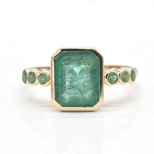 Certified Natural Emerald Ring, Solid Gold Bezel Setting, Emerald Cut Gemstone, Genuine Mined Emerald Jewelry for Her