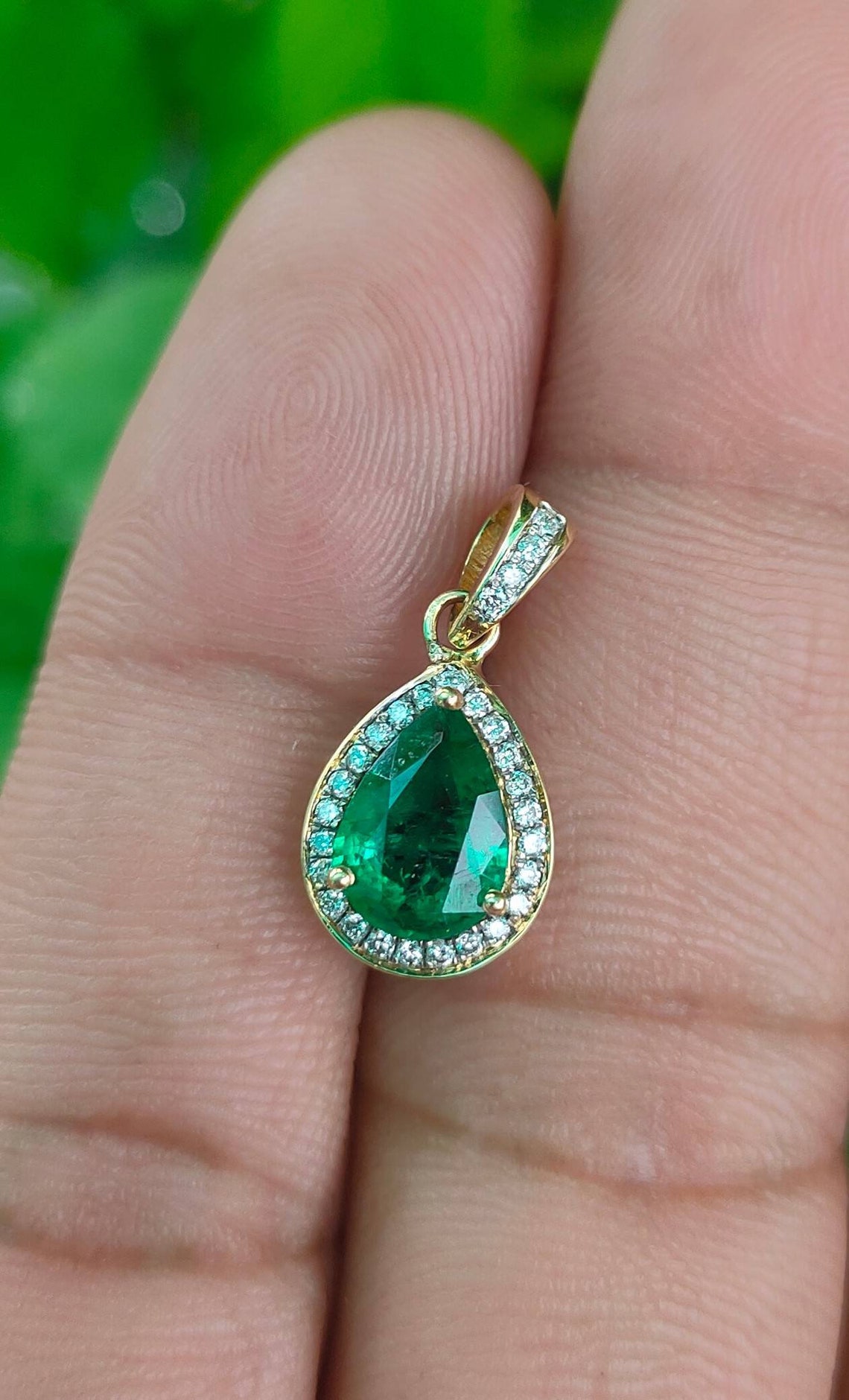 18kt gold Natural Emerald Pendant Real Emerald Necklace Dark | Etsy