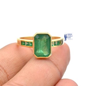 emerald cut emerald ring / bezel emerald ring / emerald solid gold ring / natural emerald ring / rectangle emerald ring / bezel emerald ring