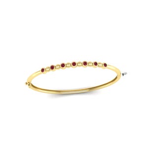 10k Solid Gold Ruby Bangle Bracelet, Minimalist Red Gemstone Cuff Armlet, Luxury gift for Wife