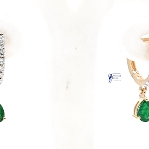 Natural Pear emerald diamond dangle earring for her emerald diamond dangle drop earring real emerald diamond drop earring drop emerald