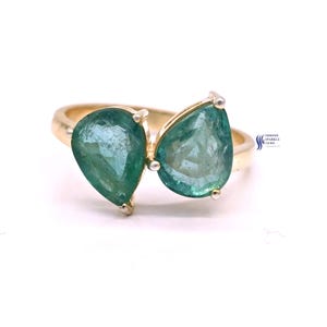 Pear emerald gold ring for her women emerald ring emerald gold wedding engagement ring  certified emerald statement ring for her east west