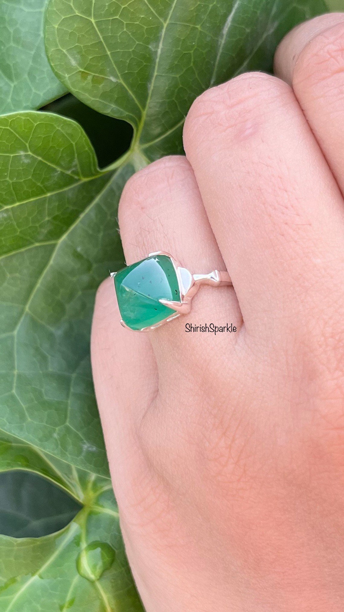 18K Gold Natural Emerald Ring Sugarloaf Genuine Emerald Etsy