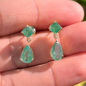 4.05CTW Natural Emerald Earrings Angelina Jolie style drop Emerald Earrings Emerald Drop Earrings, Emerald screw back Earrings Tear drop