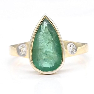 Teardrop Zambia emerald Halle berry ring emerald white gold ring genuine emerald wedding engagement anniversary birthday promise ring
