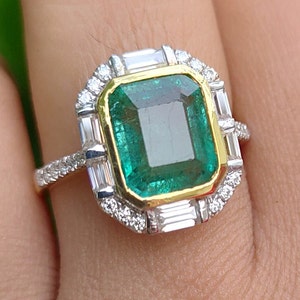 Certified genuine emerald cut emerald diamond ring natural emerald diamond engagement ring for her vivid rectangle emerald white gold ring
