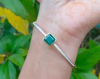 18kt ホワイト ゴールド ブレスレット 天然エメラルド 天然