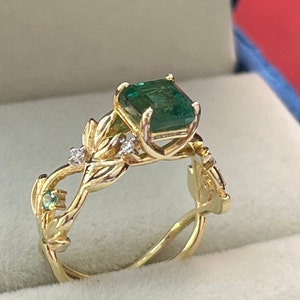 emerald cut emerald ring / asscher emerald diamond ring for her / genuine certified emerald gold ring / AAA emerald cut emerald gold ring