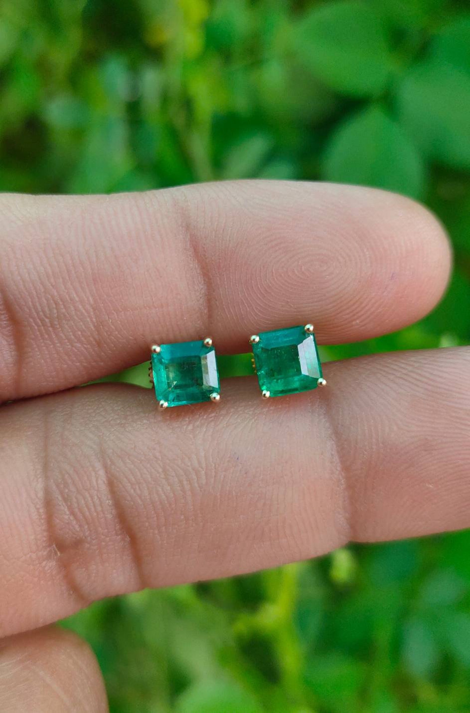 Natural Emerald Square Emerald Ear stud tranceperent square Etsy