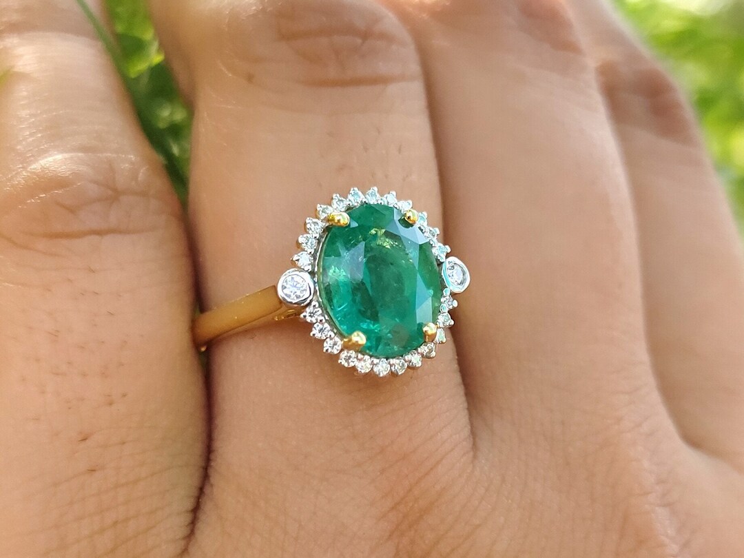2.92CTW Natural Emerald Natural Diamond Halo Ring 18k White Gold ...