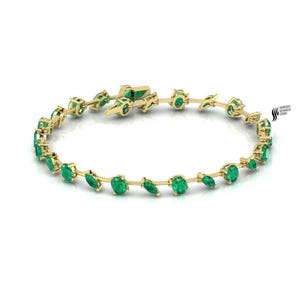 Oval emerald tennis bracelet / Marquise emerald bracelet / green emerald gold tennis bracelet / certified genuine emerald gold bracelet