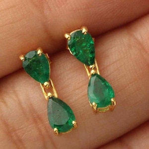 Vintage Tiny high quality Geniune Emerald, emerald white gold earring dark Green emerald Royal hanging Earring Angelina jolly anniversary