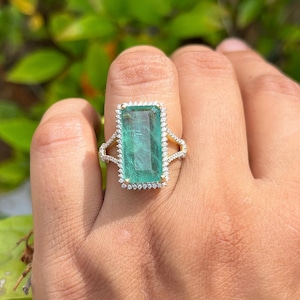 6 carat emerald ring / big emerald ring / genuine green emerald gold ring / emerald handmade ring / emerald gold halo ring / emerald ring